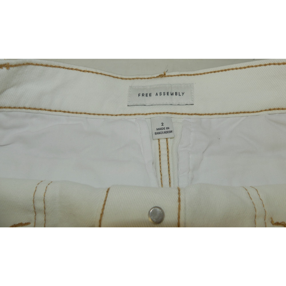 Free Assembly Ivory Denim Skirt Sz 2 Button Front Knee‎ Modest Contrast Stitch - Picture 5 of 9